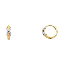 Load image into Gallery viewer, 14K Yellow Gold 2mm Huggies Earrings with X on Matte Finish