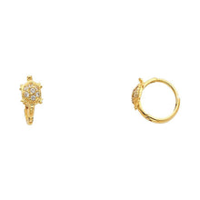 Load image into Gallery viewer, 14k Yellow Gold Polished Pave Set Milgrain Style Turtle CZ Huggie Earrings With Hinge Backing