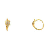14k Yellow Gold Polished Pave Set Milgrain Style Turtle CZ Huggie Earrings With Hinge Backing