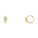 14k Yellow Gold Polished Prong Set Flower CZ Huggie Earrings With Hinge Backing