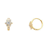 14k Yellow Gold Polished Channel Set Flower CZ Huggie Earrings With Hinge Backing