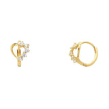 14k Yellow Gold Polished Prong Set Heart CZ Huggie Earrings With Hinge Backing