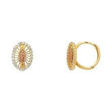 Load image into Gallery viewer, 14k Yellow Gold Our Lady Of Guadlupe CZ Huggies Earrings