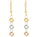 14K Tri Color Perforated Ball Hanging Earrings