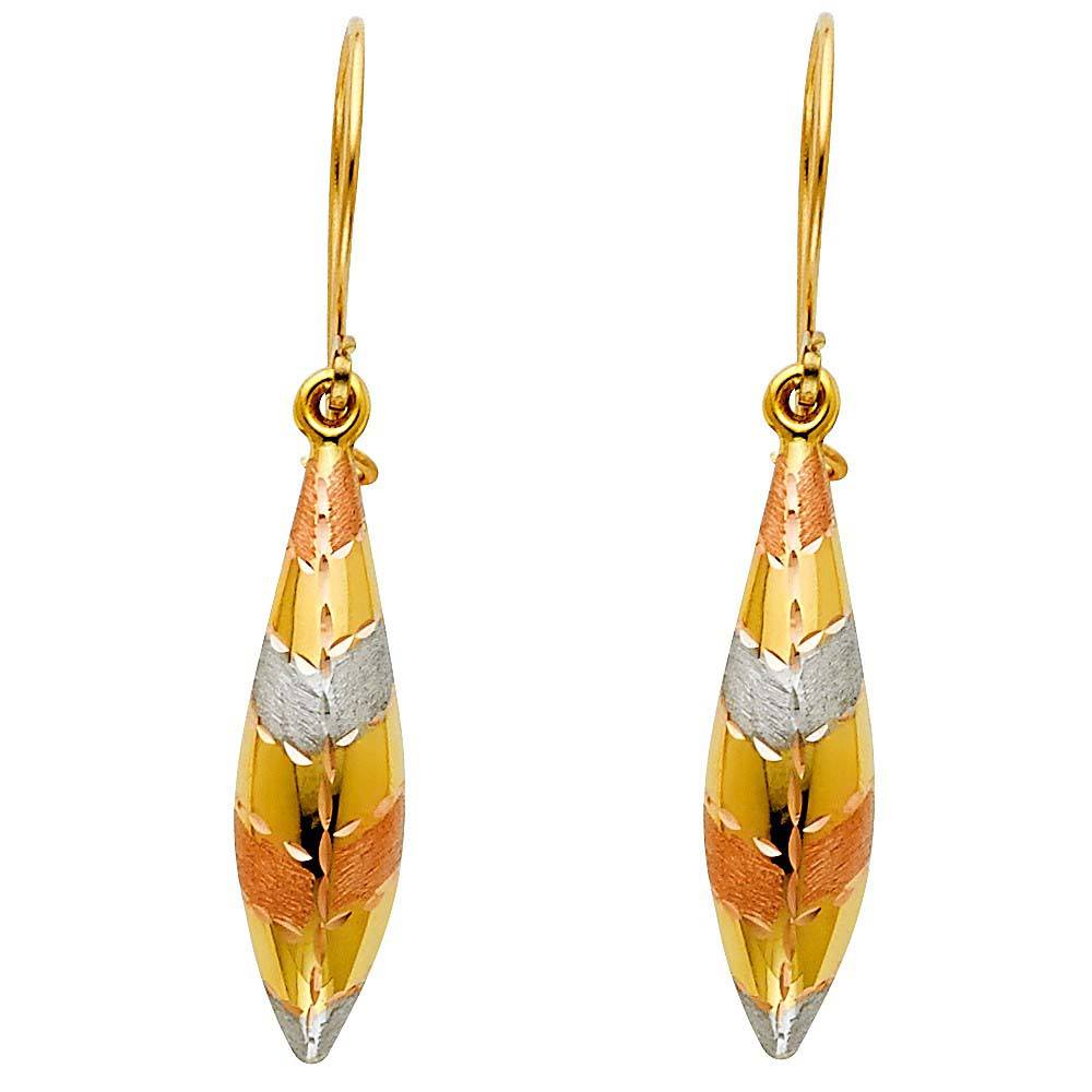 14K Tri Color Gold Hollow Hanging Earrings