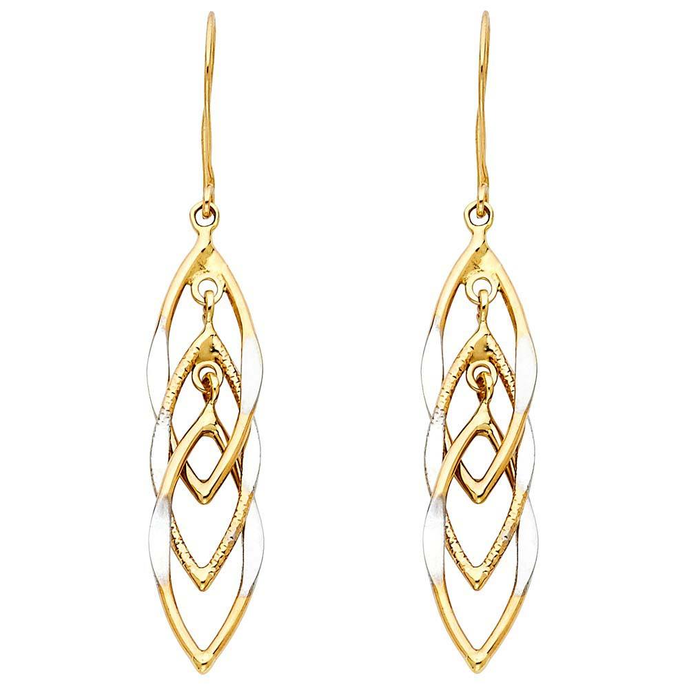 14K Two Tone Gold MUL Hanging Hollow Design Tube Earrings