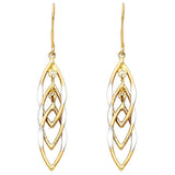 14K Two Tone Gold MUL Hanging Hollow Design Tube Earrings