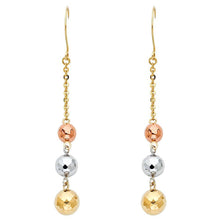 Load image into Gallery viewer, 14K Tri Color 3 Disco Ball Hanging Earrings