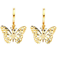 Load image into Gallery viewer, 14K Yellow Gold Diamond Cut Butterfly Hanging Earrings