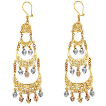 Load image into Gallery viewer, 14K Tri Color Gold 36mm DC Chandelier Hanging Earrings