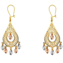 Load image into Gallery viewer, 14K Tri Color Gold 17mm DC Chandelier Hanging Earrings