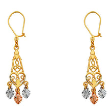 Load image into Gallery viewer, 14K Tri Color Gold 7mm DC Chandelier Hanging Earrings