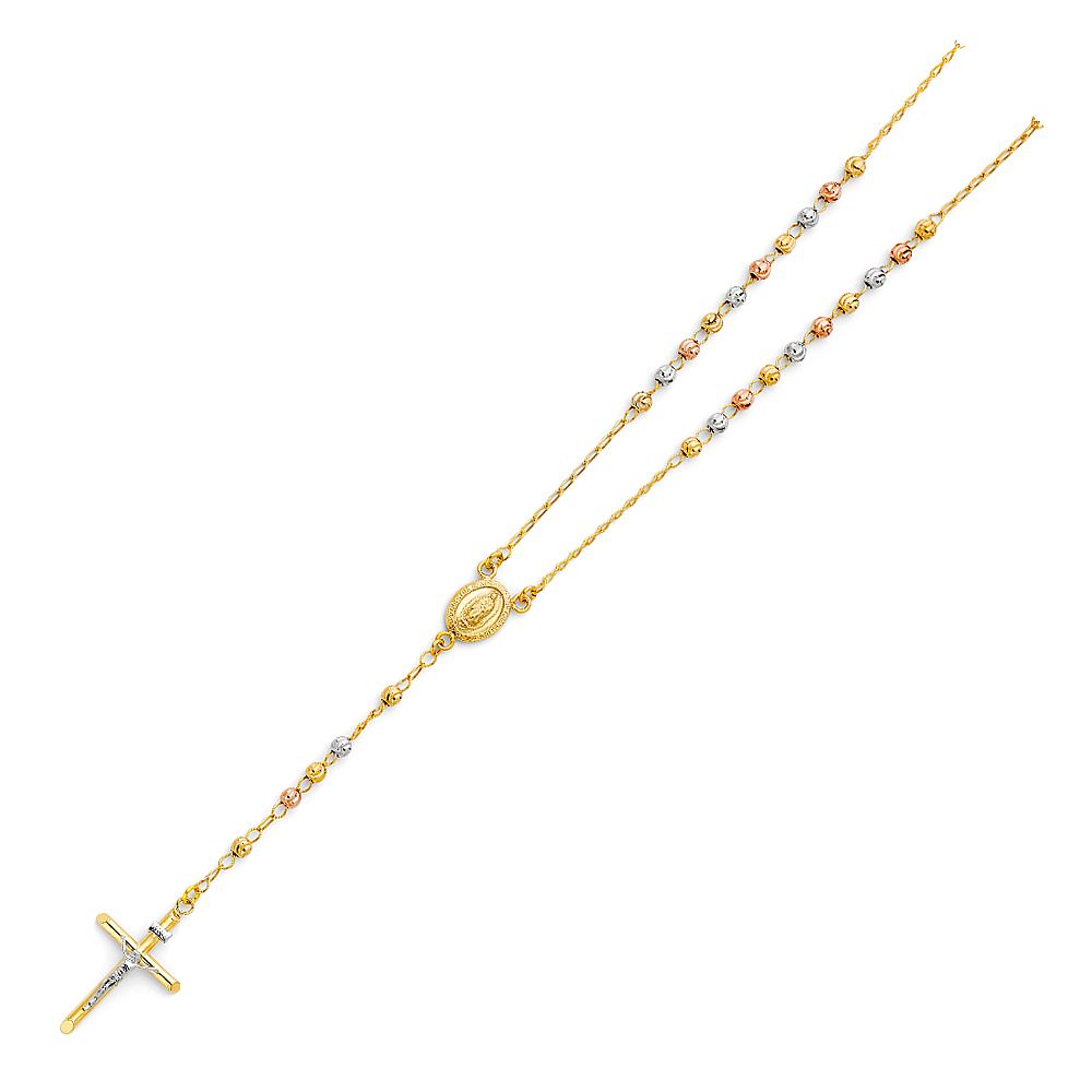 14K Yellow 4mm Beads Ball Rosary Necklace, Length 26"