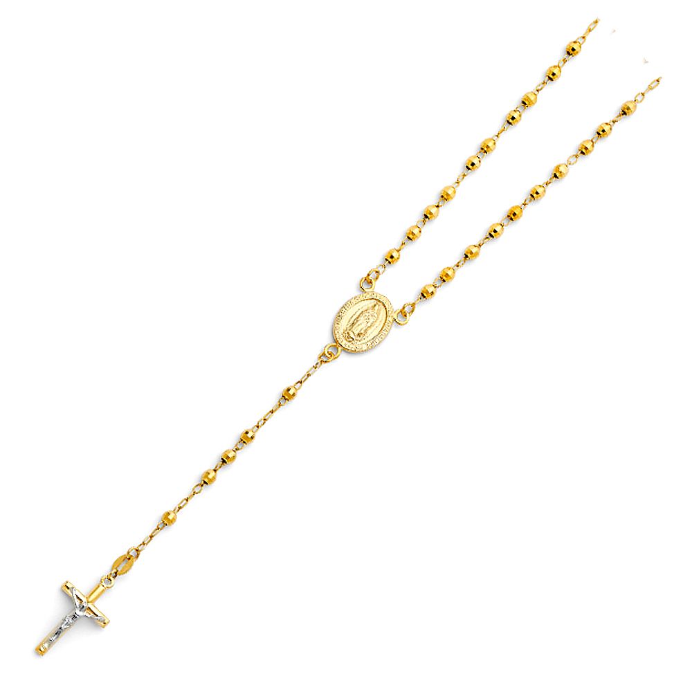 14K Yellow 3mm Ball Rosary Necklace, Length 18"