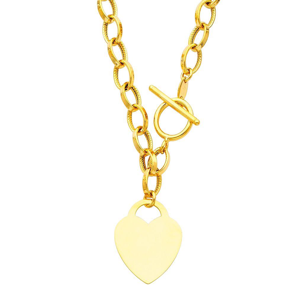 14K Yellow Hollow Links With Heart Necklace