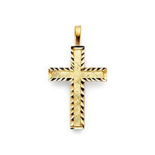 Load image into Gallery viewer, 14K Yellow Gold 16mm Diamond-Cut Open Small Satin And Polished Cross Pendant