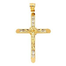 Load image into Gallery viewer, 14k Yellow Gold 33mm CZ Cross Religious Crucifix Pendant