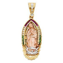 Load image into Gallery viewer, 14k Tri Color Gold 21mm CZ Religious Guadalupe Pendant