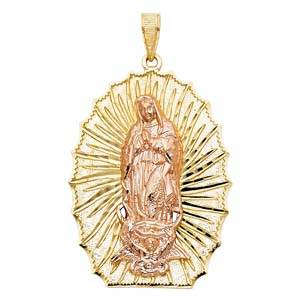 14k Two Tone Gold 32mm Religious Guadalupe Pendant