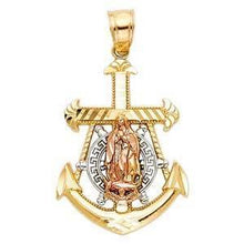 Load image into Gallery viewer, 14K Tri Color 18mm Guadalupe Anchor Religious Pendant - silverdepot