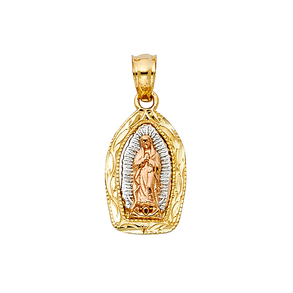 14k Tri Color Gold Religious Guadalupe Pendant