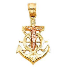 Load image into Gallery viewer, 14K Two Tone 15mm Religious Crucifix Anchor Pendant