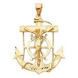 14k Yellow Gold 50mm Mariner Religious Crucifix Anchor Pendant