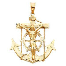 Load image into Gallery viewer, 14k Yellow Gold 63mm Mariner Religious Crucifix Anchor Pendant