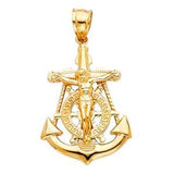 14k Yellow Gold 19mm Mariner Religious Crucifix Anchor Pendant