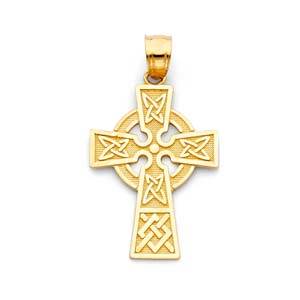 14K Yellow Gold 20mm Celtic Cross Religious Pendant
