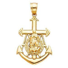 Load image into Gallery viewer, 14k Yellow Gold 19mm Religious Guadalupe Anchor Pendant