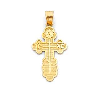 14K Yellow Gold 18mm St. Olga Greek Orthodox Baptismal Cross Religious Pendant