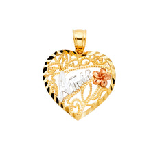 Load image into Gallery viewer, 14k Two Tone Gold Amor Heart With Flower Pendant