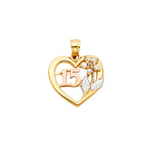 14K Tri Color Sweet 15 Years Heart Pendant