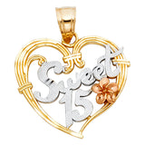 14K Tri Color 21mm 15 Years Years Heart Pendant
