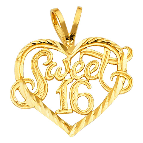 14K Yellow Gold 19mm 16 Years Heart Pendant