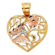 Load image into Gallery viewer, 14k Tri Color Gold 21mm Heart With Butterfly Assorted Pendant