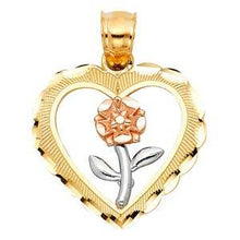 Load image into Gallery viewer, 14k Tri Color Gold 21mm Heart With Rose Assorted Pendant
