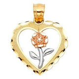 14k Tri Color Gold 21mm Heart With Rose Assorted Pendant