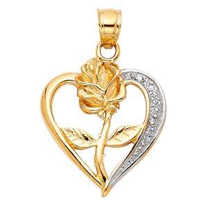 14k Two Tone Gold 19mm Heart With Rose Assorted Pendant