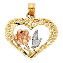 Load image into Gallery viewer, 14k Tri Color Gold 20mm Heart With Rose Assorted Pendant