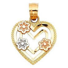 Load image into Gallery viewer, 14k Tri Color Gold 13mm Flower in Heart Assorted Pendant