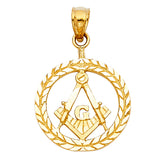 14K Yellow Gold 16mm Freemason Masonic Pendant