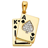 14K Yellow Gold 13mm CZ Spade A and K Card Pendant