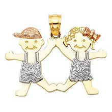 Load image into Gallery viewer, 14k Tri Color Gold 30mm Girl And Boy Pendant