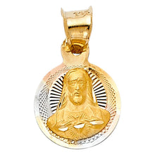 Load image into Gallery viewer, 14K Tri Color 10mm DC Religious Jesus with Heart Stamp Pendant - silverdepot