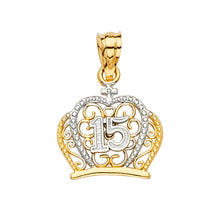 Load image into Gallery viewer, 14K Two Tone 15mm 15 YEARS CZ CROWN PENDANT