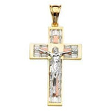 14K Gold Tri Color Two Tone 34mm Religious Crucifix Pendant