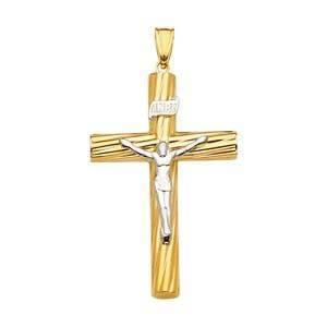 14K Gold Two Tone 26mm Religious Crucifix Pendant - silverdepot