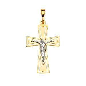 14K Gold Two Tone 17mm Religious Crucifix Pendant - silverdepot